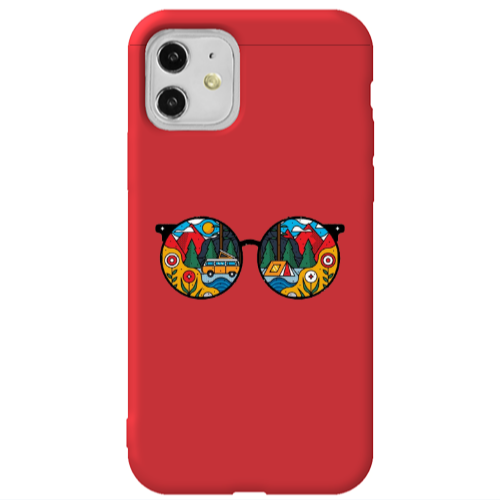 Apple iPhone 11  Round Glasses Red Colored Silicone TPU Θήκη