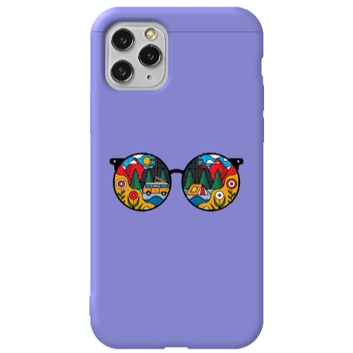 Apple iPhone 11 Pro Round Glasses Purple Colored Silicone TPU Θήκη