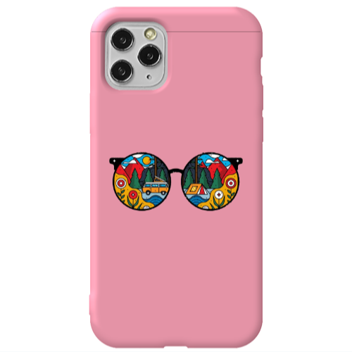 Apple iPhone 11 Pro Round Glasses Pink Colored Silicone TPU Θήκη