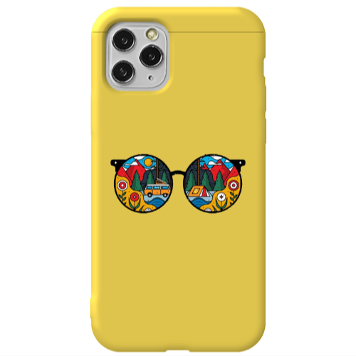 Apple iPhone 11 Pro Round Glasses Yellow Colored Silicone TPU Θήκη