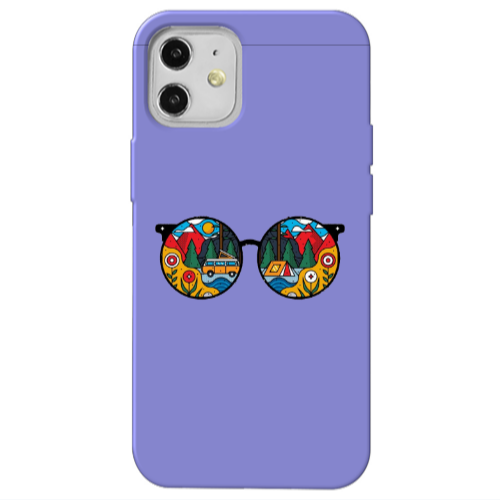 Apple iPhone 12 Round Glasses Purple Colored Silicone TPU Θήκη