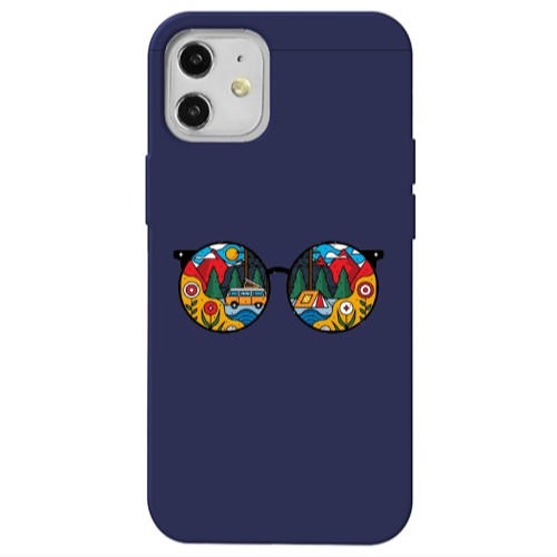 Apple iPhone 12 Round Glasses Dark blue Colored Silicone TPU Θήκη