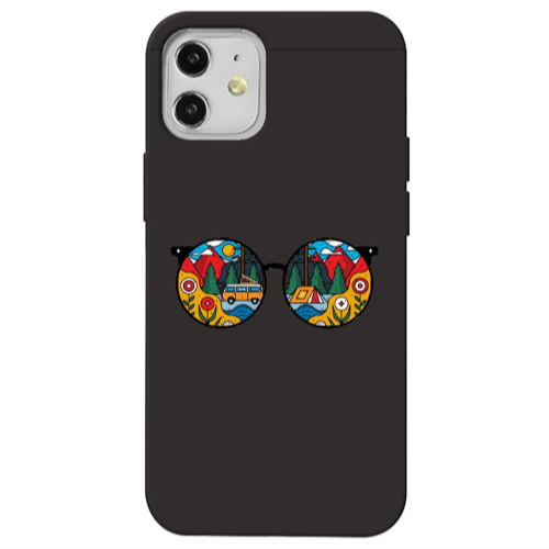 Apple iPhone 12 Round Glasses Black Colored Silicone TPU Θήκη