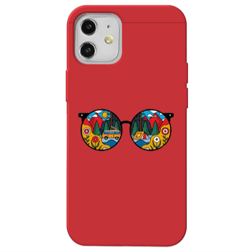 Apple iPhone 12 Round Glasses Red Colored Silicone TPU Θήκη