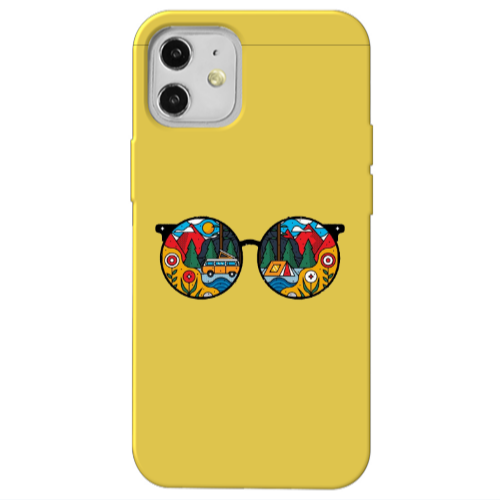 Apple iPhone 12 Round Glasses Yellow Colored Silicone TPU Θήκη