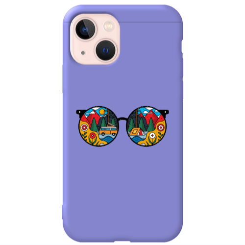 Apple iPhone 13 Round Glasses Purple Colored Silicone TPU Θήκη