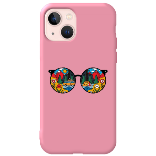 Apple iPhone 13 Round Glasses Pink Colored Silicone TPU Θήκη