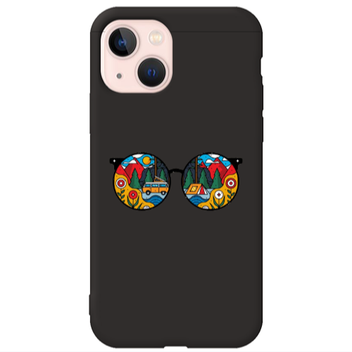 Apple iPhone 13 Round Glasses Black Colored Silicone TPU Θήκη