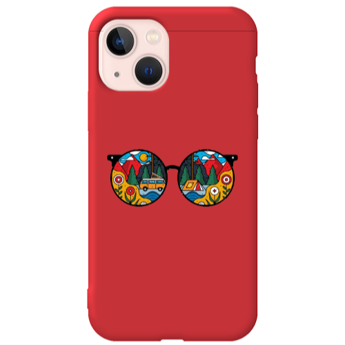 Apple iPhone 13 Round Glasses Red Colored Silicone TPU Θήκη
