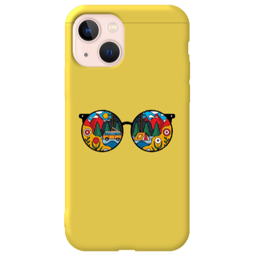 Apple iPhone 13 Round Glasses Yellow Colored Silicone TPU Θήκη