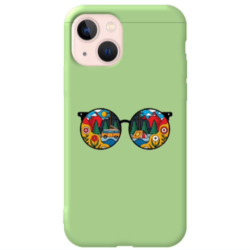 Apple iPhone 13 Round Glasses Light Green Colored Silicone TPU Θήκη