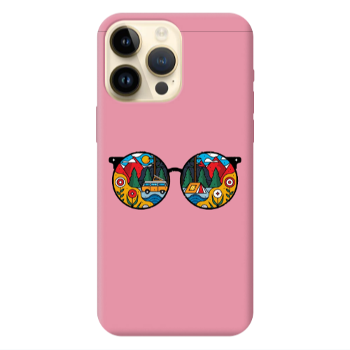 Apple iPhone 13 Pro Max Round Glasses Pink Colored Silicone TPU Θήκη