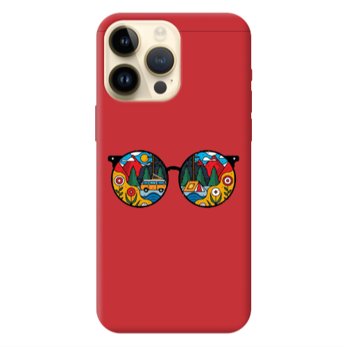 Apple iPhone 13 Pro Max Round Glasses Red Colored Silicone TPU Θήκη
