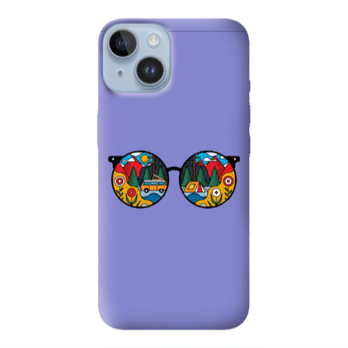 Apple iPhone 14  Round Glasses Purple Colored Silicone TPU Θήκη