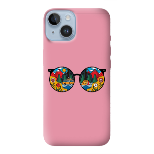 Apple iPhone 14  Round Glasses Pink Colored Silicone TPU Θήκη