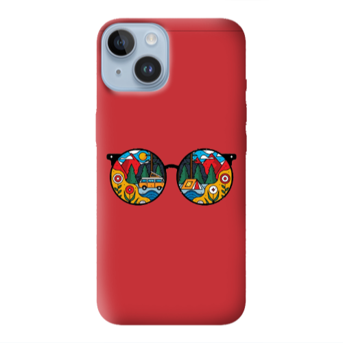 Apple iPhone 14 Plus Round Glasses Red Colored Silicone TPU Θήκη