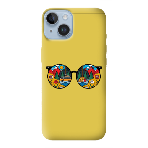 Apple iPhone 14 Plus Round Glasses Yellow Colored Silicone TPU Θήκη