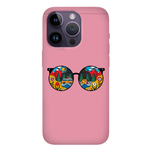 Apple iPhone 14 Pro  Round Glasses Pink Colored Silicone TPU Θήκη