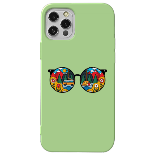 Apple iPhone 12 Pro Round Glasses Light Green Colored Silicone TPU Θήκη