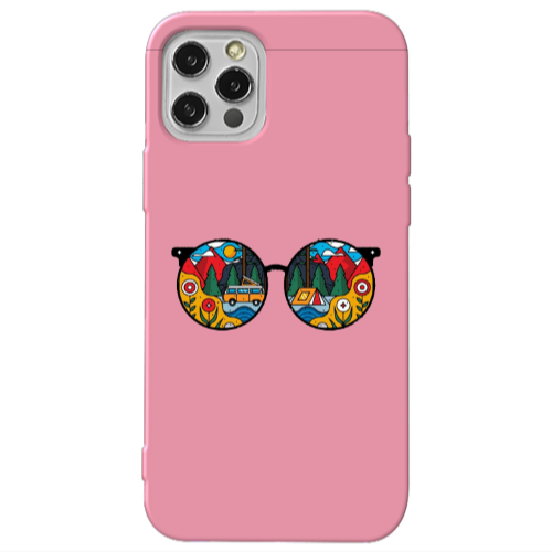 Apple iPhone 12 Pro Max Round Glasses Pink Colored Silicone TPU Θήκη
