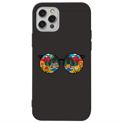 Apple iPhone 12 Pro Max Round Glasses Black Colored Silicone TPU Θήκη
