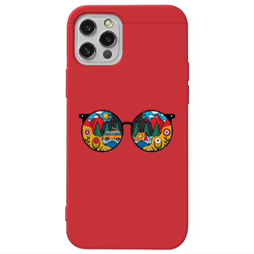Apple iPhone 12 Pro Max Round Glasses Red Colored Silicone TPU Θήκη
