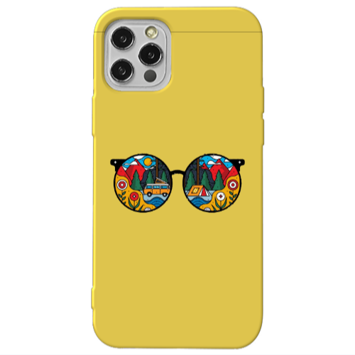 Apple iPhone 12 Pro Max Round Glasses Yellow Colored Silicone TPU Θήκη