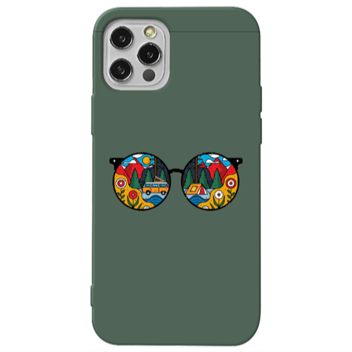 Apple iPhone 12 Pro Max Round Glasses Dark Green Colored Silicone TPU Θήκη