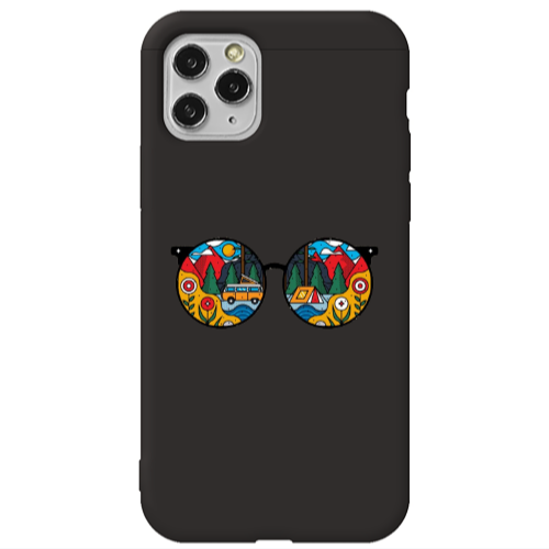 Apple iPhone 11 Pro Max Round Glasses Black Colored Silicone TPU Θήκη
