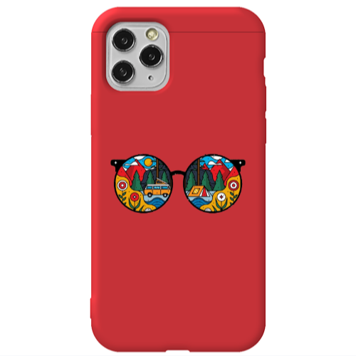 Apple iPhone 11 Pro Max Round Glasses Red Colored Silicone TPU Θήκη