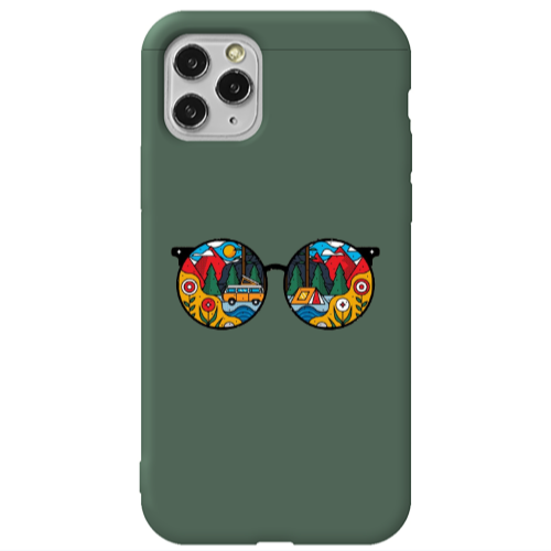 Apple iPhone 11 Pro Max Round Glasses Dark Green Colored Silicone TPU Θήκη
