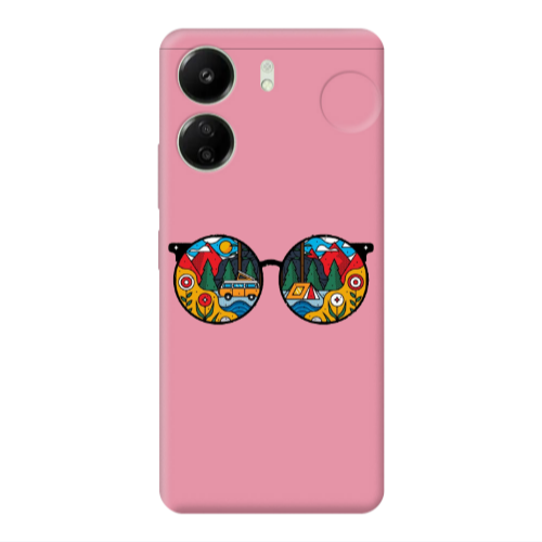 Xiaomi Redmi 13C Round Glasses Pink Colored Silicone TPU Θήκη