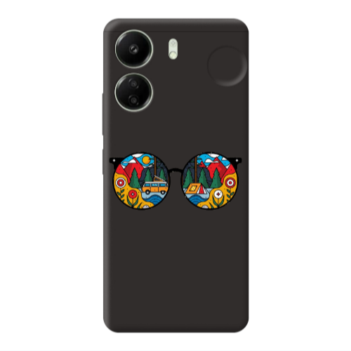 Xiaomi Redmi 13C Round Glasses Black Colored Silicone TPU Θήκη