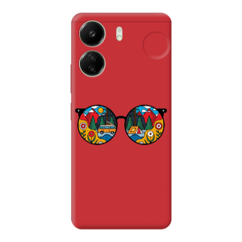 Xiaomi Redmi 13C Round Glasses Red Colored Silicone TPU Θήκη