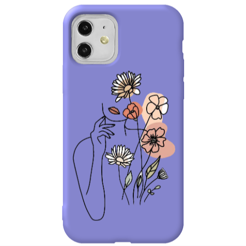 Apple iPhone 11  Lady with Flowers Purple Colored Silicone TPU Θήκη