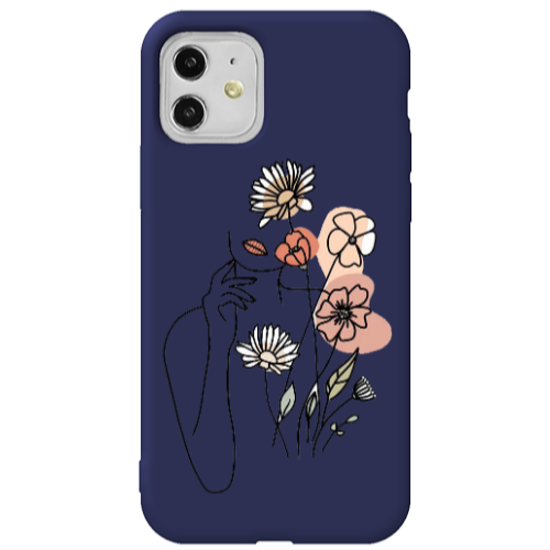 Apple iPhone 11  Lady with Flowers Dark blue Colored Silicone TPU Θήκη