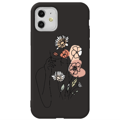 Apple iPhone 11  Lady with Flowers Black Colored Silicone TPU Θήκη