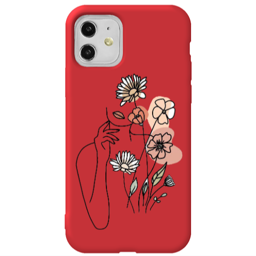Apple iPhone 11  Lady with Flowers Red Colored Silicone TPU Θήκη