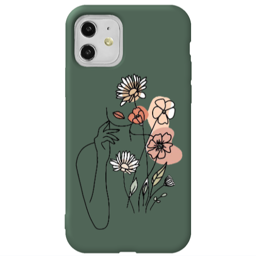 Apple iPhone 11  Lady with Flowers Dark Green Colored Silicone TPU Θήκη