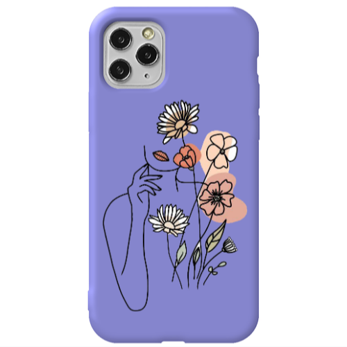 Apple iPhone 11 Pro Lady with Flowers Purple Colored Silicone TPU Θήκη