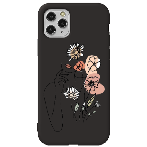 Apple iPhone 11 Pro Lady with Flowers Black Colored Silicone TPU Θήκη