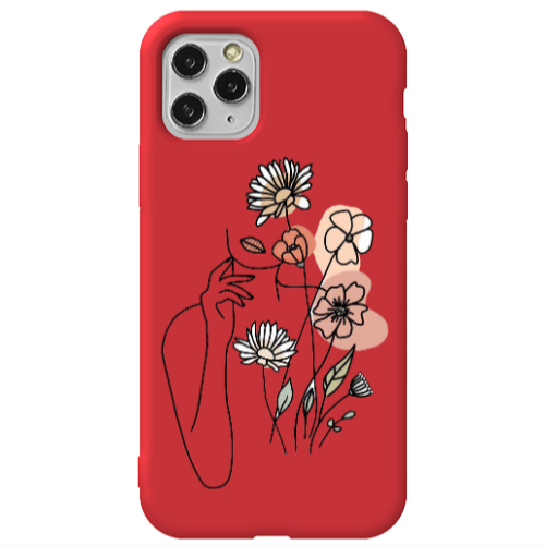 Apple iPhone 11 Pro Lady with Flowers Red Colored Silicone TPU Θήκη