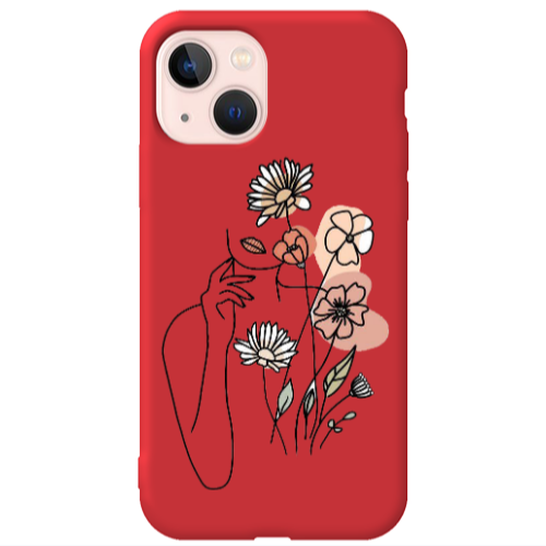 Apple iPhone 13 Lady with Flowers Red Colored Silicone TPU Θήκη