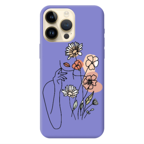 Apple iPhone 13 Pro Max Lady with Flowers Purple Colored Silicone TPU Θήκη