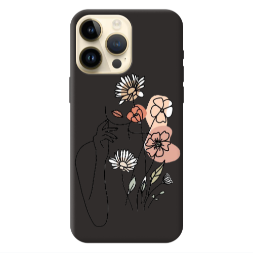 Apple iPhone 13 Pro Max Lady with Flowers Black Colored Silicone TPU Θήκη