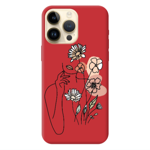 Apple iPhone 13 Pro Max Lady with Flowers Red Colored Silicone TPU Θήκη