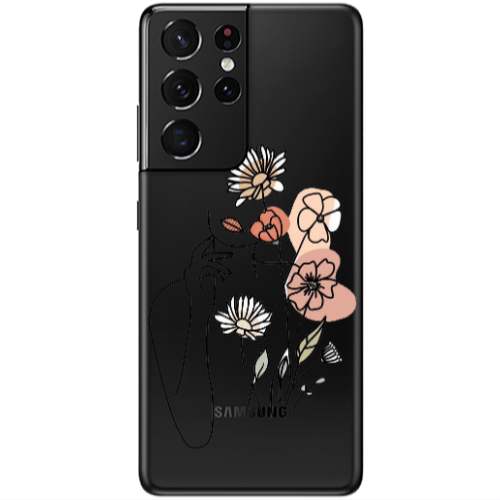Samsung S21 Ultra Lady with Flowers Transparent Silicone TPU Θήκη