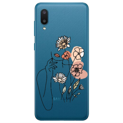 Samsung A02 Lady with Flowers Transparent Silicone TPU Θήκη