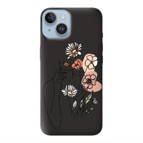 Apple iPhone 14  Lady with Flowers Black Colored Silicone TPU Θήκη