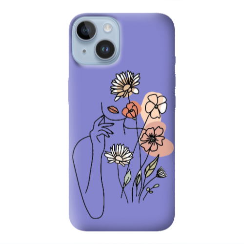 Apple iPhone 14 Plus Lady with Flowers Purple Colored Silicone TPU Θήκη